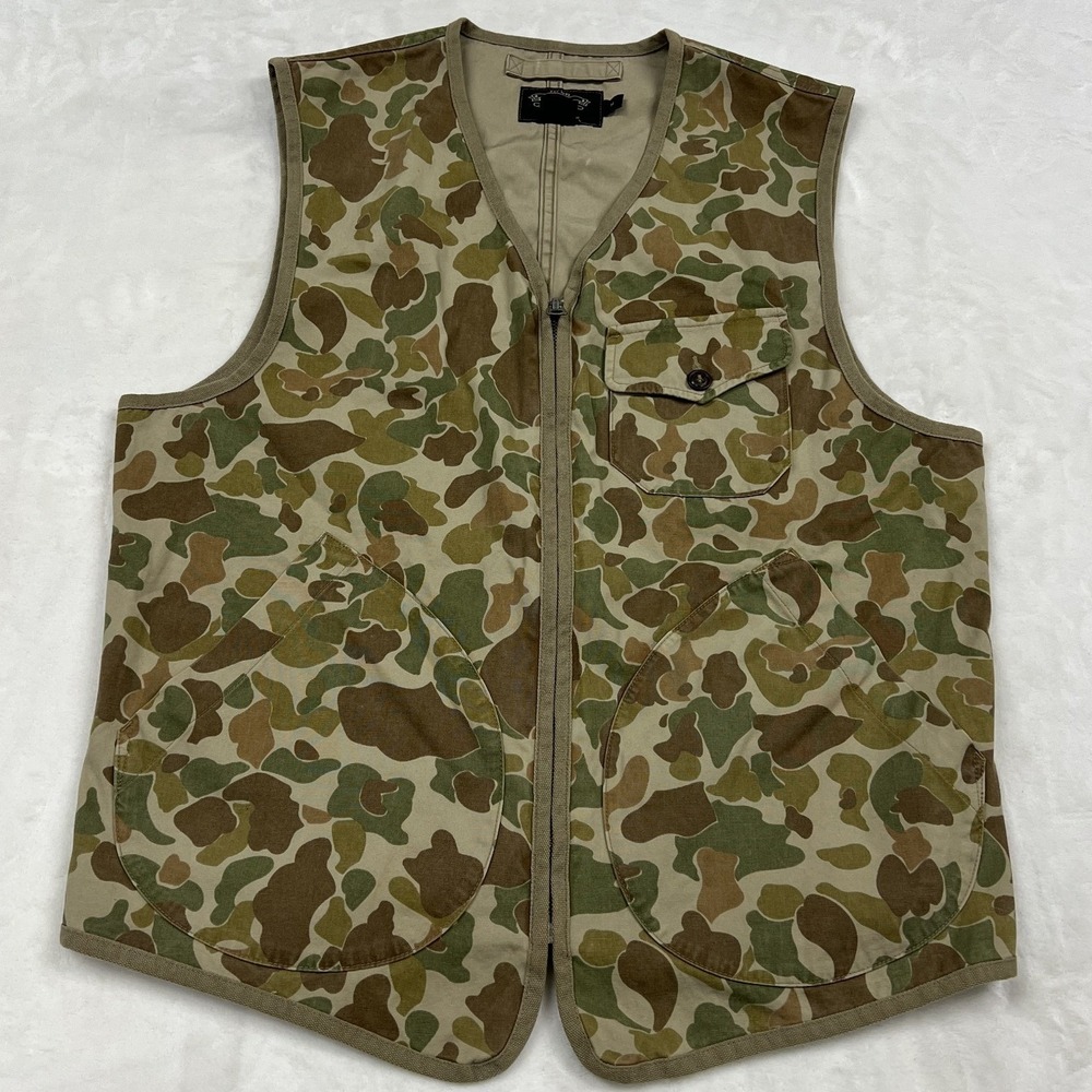 RRL Ralph Lauren Hunting Vest Mens M Green Camo Frog Skin Duck Canvas Utility